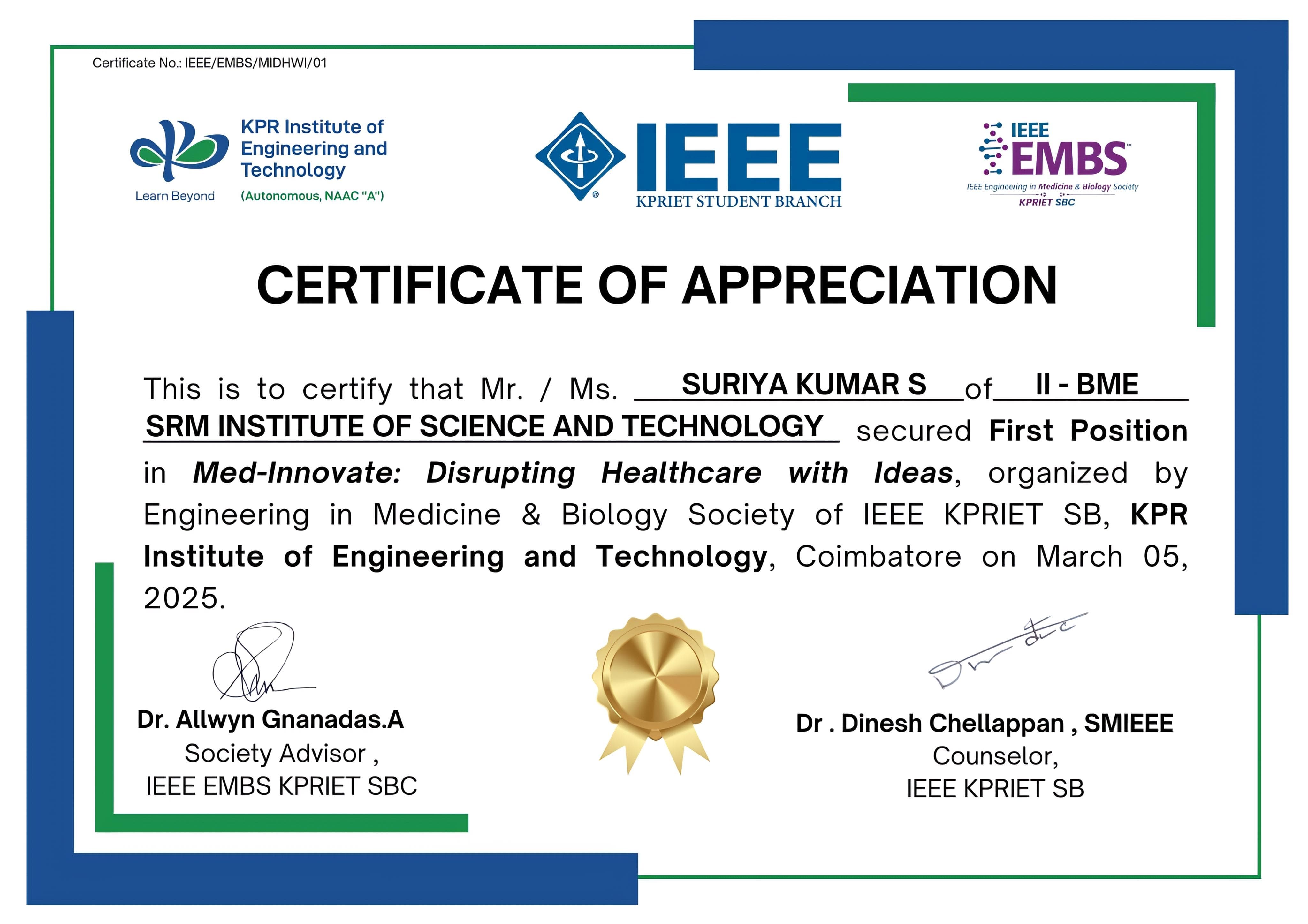 Med-Innovate Certificate