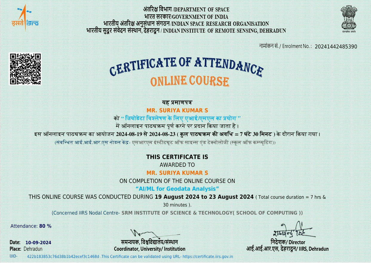 AI/ML for Geodata Analysis Certificate