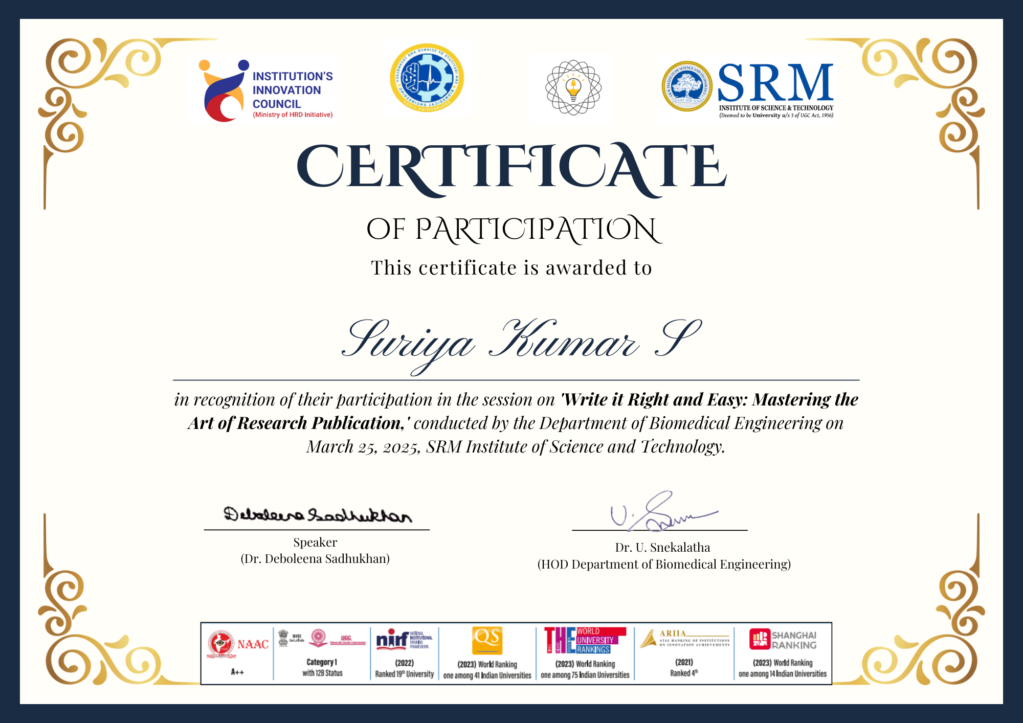 Write it Right and Easy Workshop Certificate