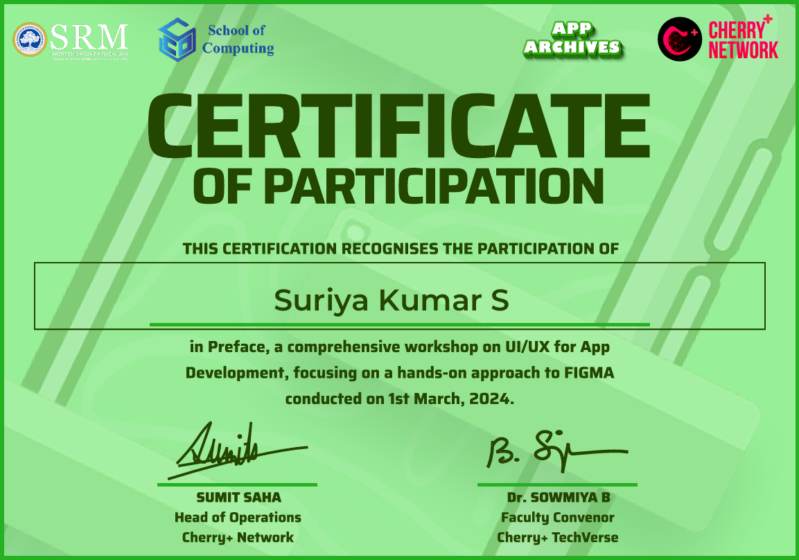 Cherry+ UI/UX Workshop Certificate