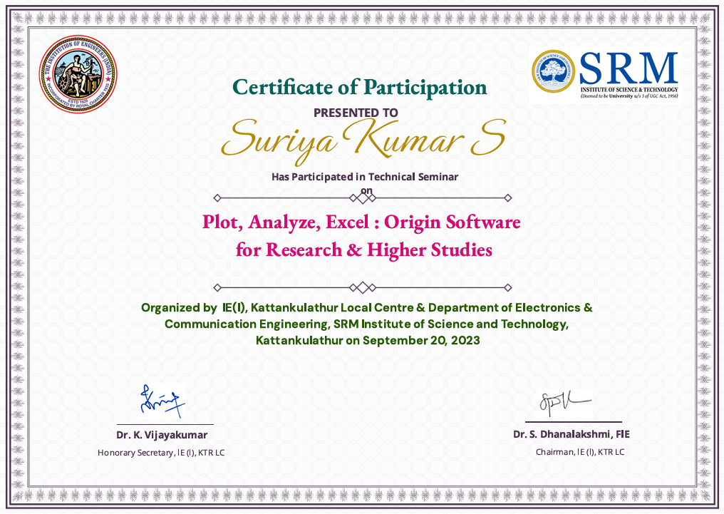 Origin Software Seminar Certificate