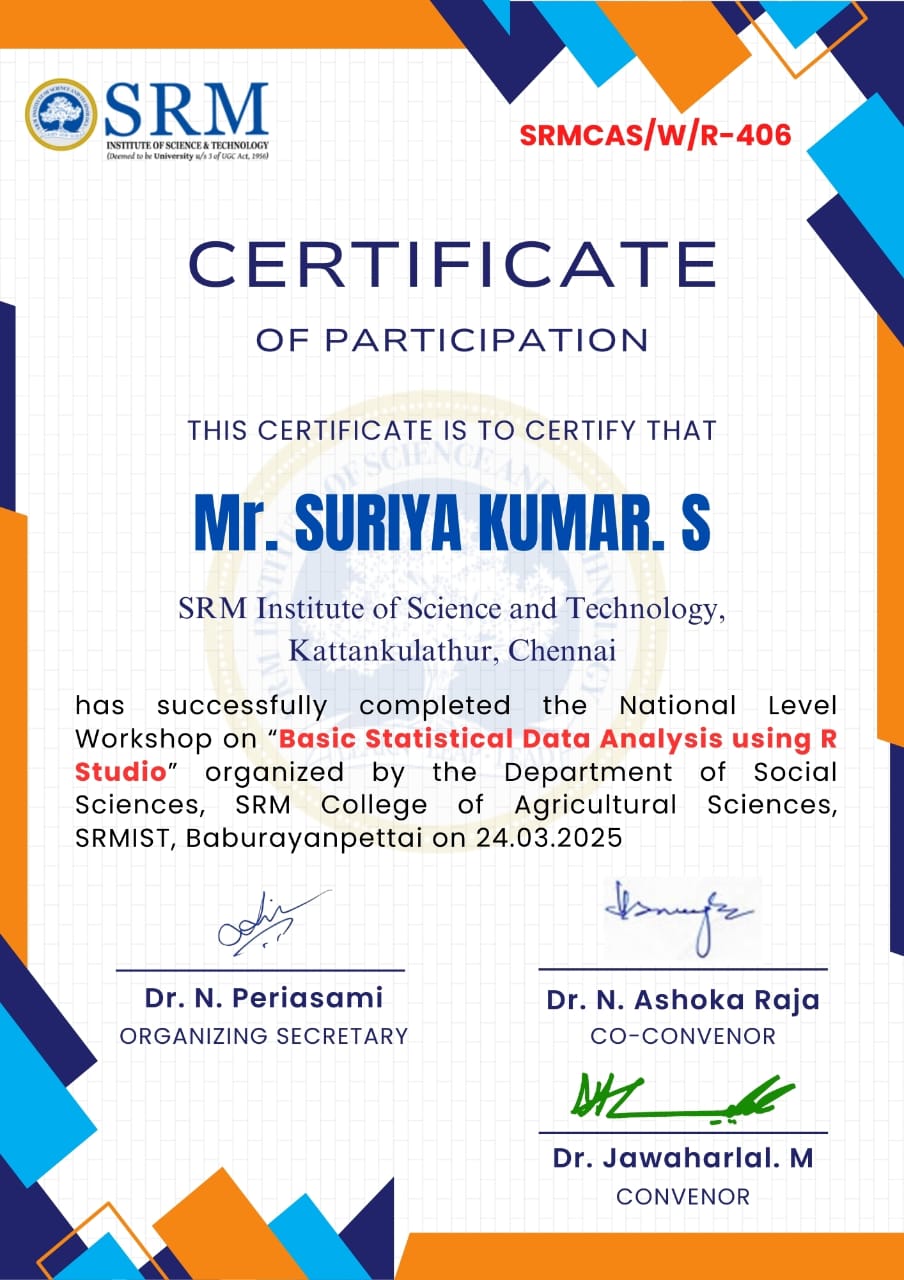 Basic Statistical Data Analysis using R Studio Certificate
